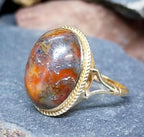 Vintage 9ct Gold MOSS AGATE Ring - Dendritic - Size uk Q (us 8) - 3.4g