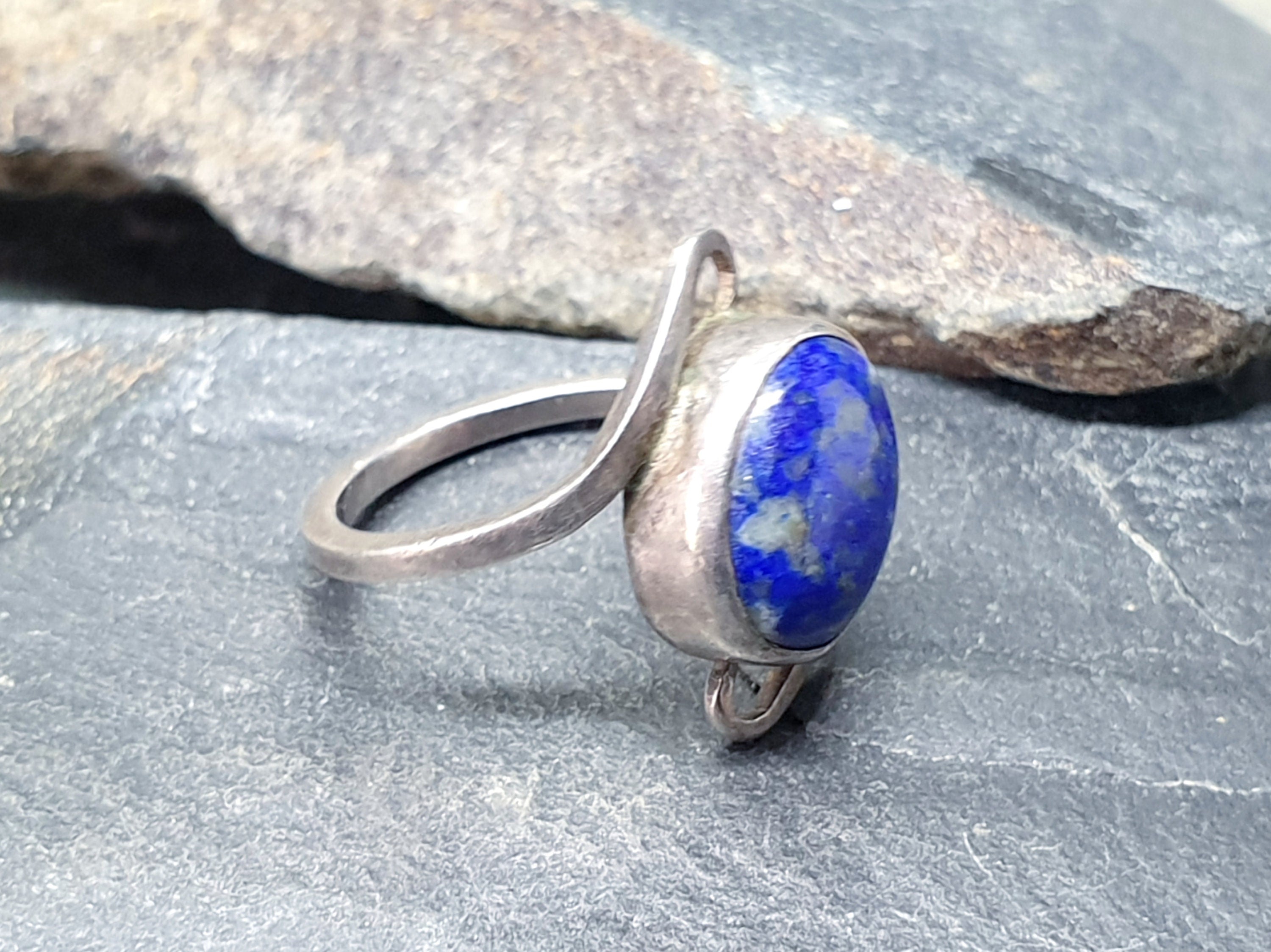 Vintage Lapis Lazuli Sterling Silver Ring - uk size M (6) - 3.2g