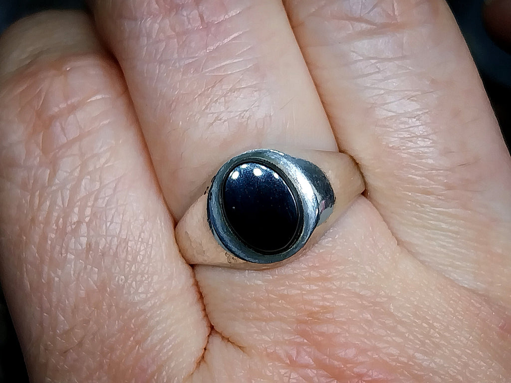 Vintage St SILVER Signet RING with Black ONYX Stone - uk size O (us 7) - 3.4g