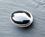 SILVER ONYX BROOCH Pin Victorian Style, Vintage with Jet Black Stone