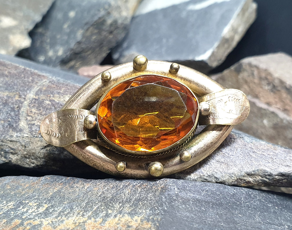 Large Antique VICTORIAN BROOCH - Citrine Coloured Gemstone 12.8g