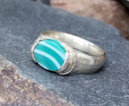 Vintage Sterling SILVER Malachite Green AGATE Ring - Size uk O (us 7) - 5.4g