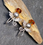 Antique Sterling Silver Carnelian Thistle Earrings - Screw Backs - 3.4g