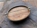 Antique Silver Banded JASPER Landscape Agate Brooch - Victorian - 18.4g