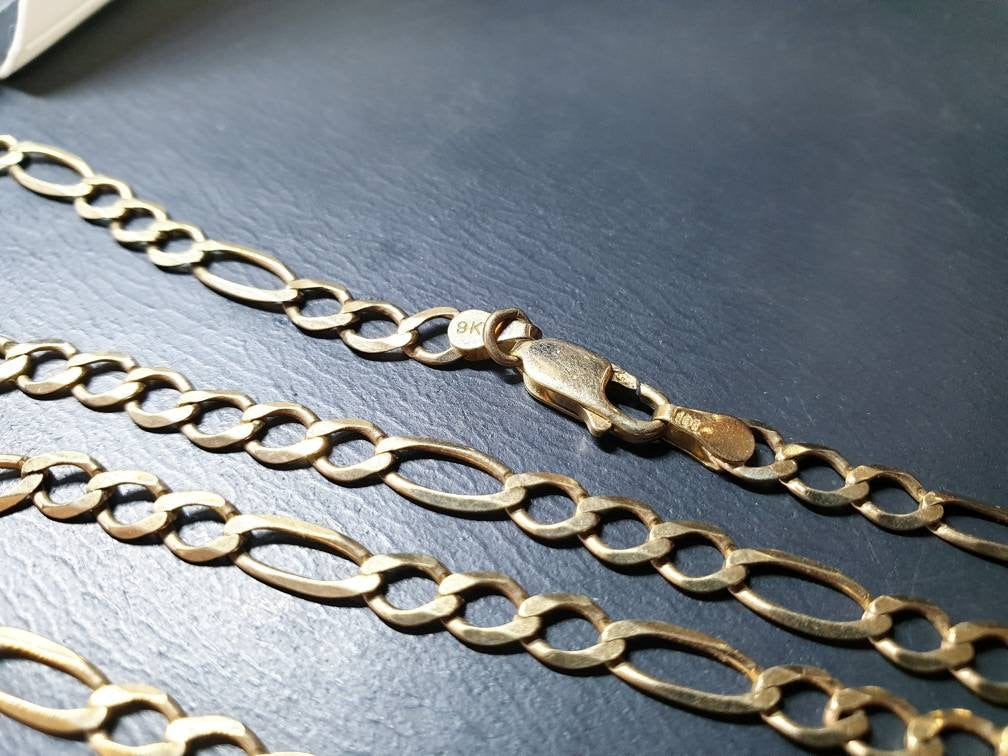 Vintage 9ct GOLD FIGARO Chain Necklace, 22" Long  Hallmarked - 8.8g