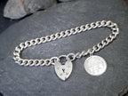 Vintage SILVER LINK BRACELET with 1885 3 Pence Coin Charm 17cm - 19.1g