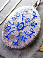 Large Locket Necklace by Danish Echri Cameer, Blue Enamel on 20" chain - 19.7g