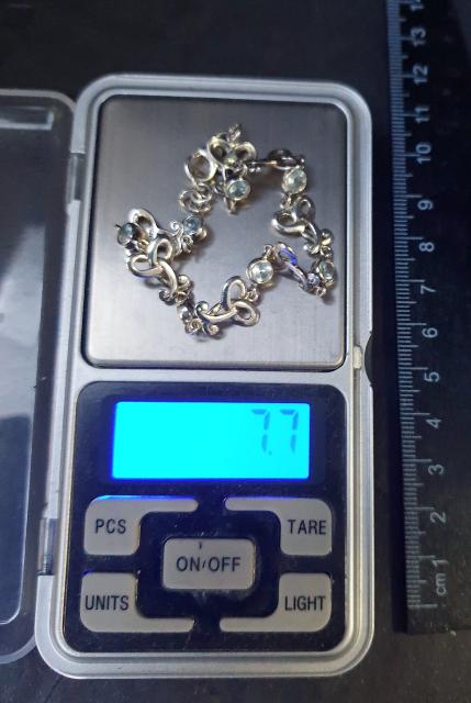 Sterling Silver Bracelet with Celtic Knot Links and Blue Stones -  7.7g