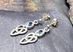 Vintage Sterling Silver Blue Topaz EARRINGS - Celtic Drop Dangling  - 2.7g