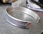 Vintage Sterling Silver Bangle Bracelet - Weave Design Open - 22g