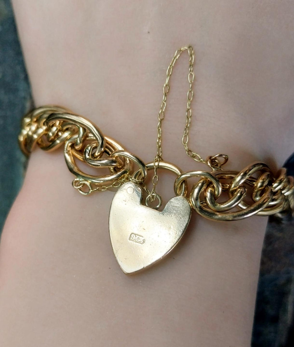 Antique 9ct Rose GOLD MULTI-LINK Bracelet & Heart Padlock Clasp - 13.4g