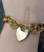 Antique 9ct Rose GOLD MULTI-LINK Bracelet & Heart Padlock Clasp - 13.4g