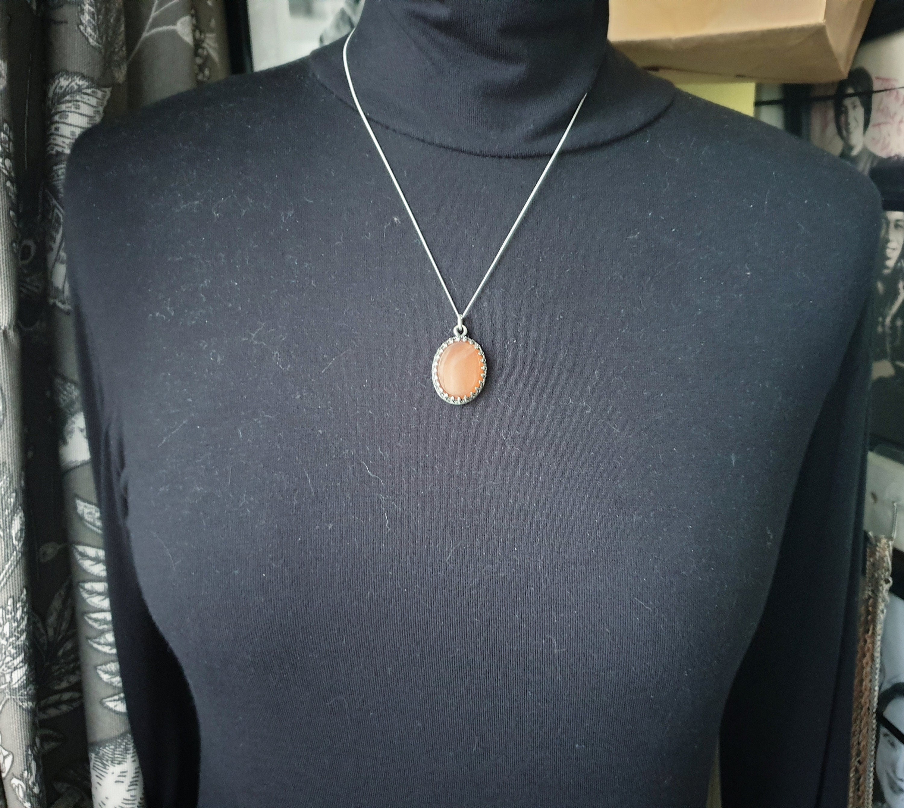 Antique Carnelian Agate  Pendant Necklace  on  20" Chain - 6.9g