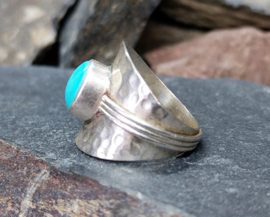 Sterling Silver TURQUOISE RING - uk size N 1/2 (us 7) - 5.1g