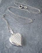 Vtg Sterling Silver Heart Locket -  Geometric Design on 19" Chain - 6.2g