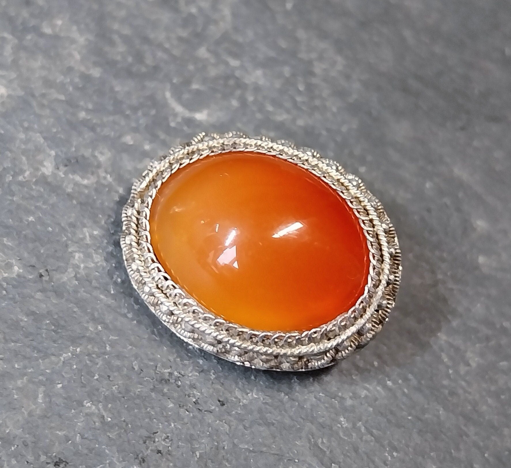 Vintage Sterling Silver Carnelian Brooch -  5.3g