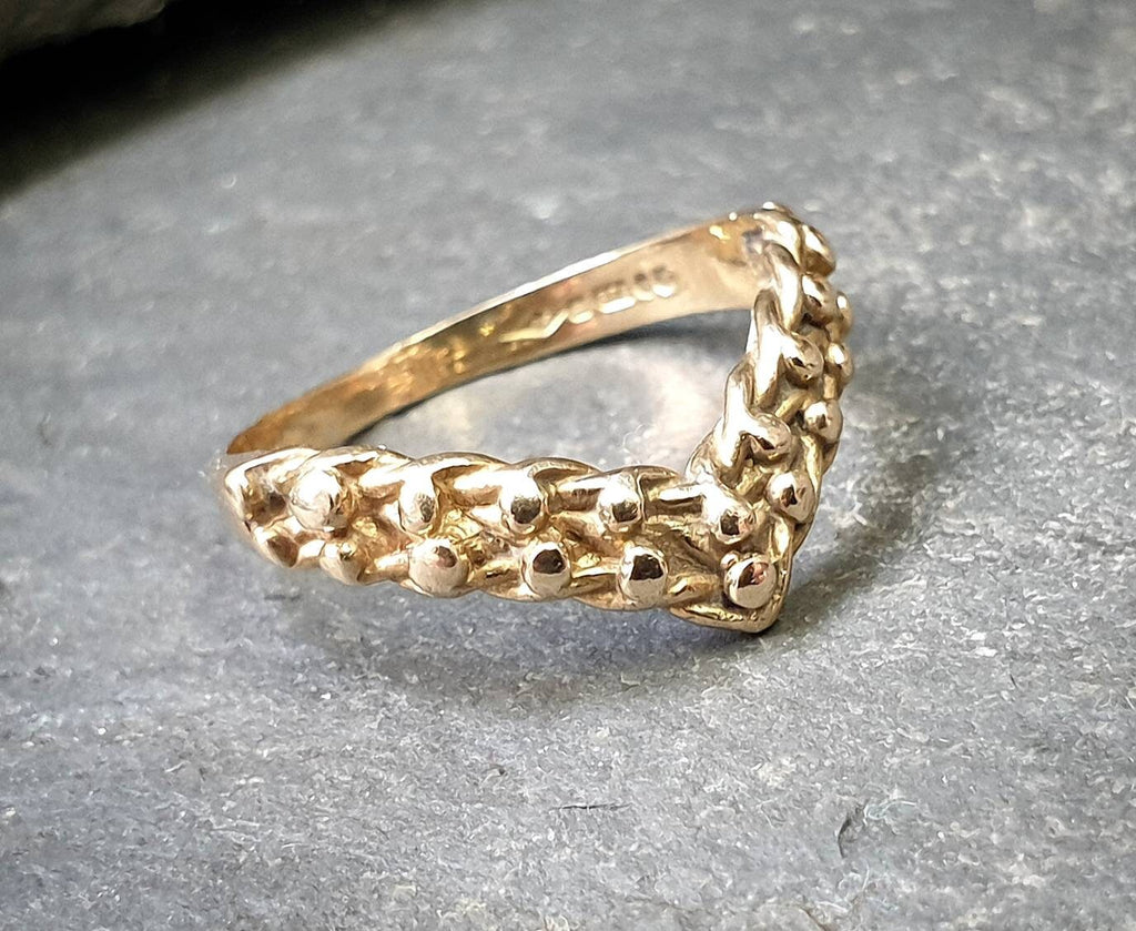 Vintage 9ct GOLD WISHBONE KEEPERS Ring - uk size N (us 6.5) - 1.9g