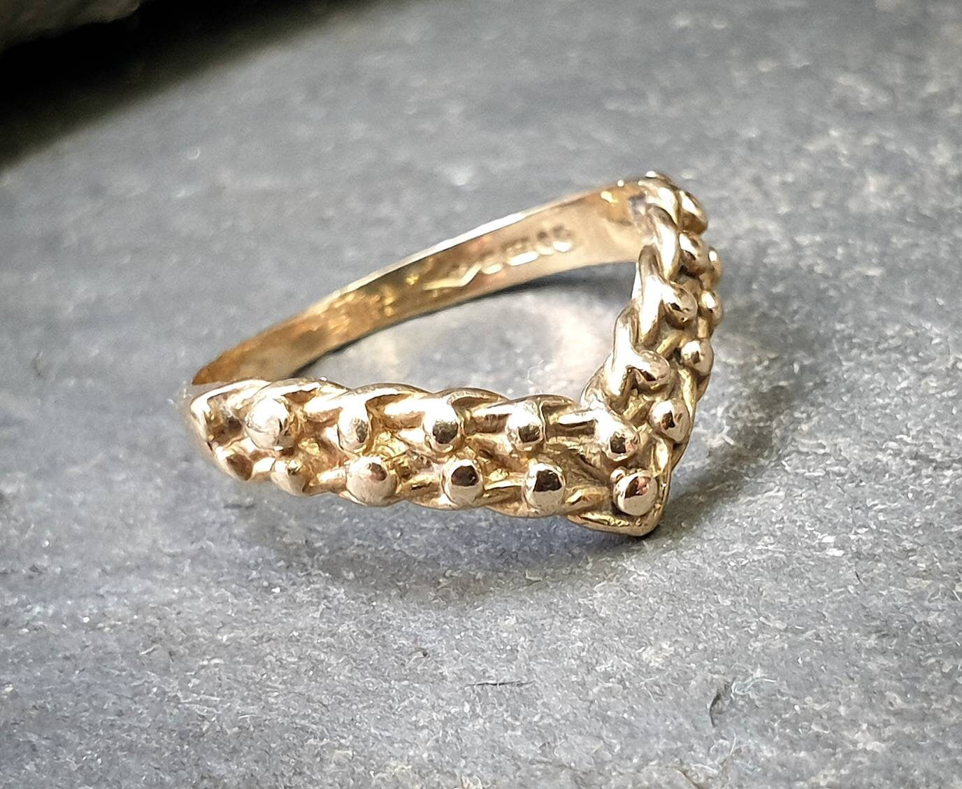 Vintage 9ct GOLD WISHBONE KEEPERS Ring - uk size N (us 6.5) - 1.9g