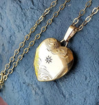 9ct Gold HEART LOCKET Necklace, with diamond on 16" Chain - 2.6g