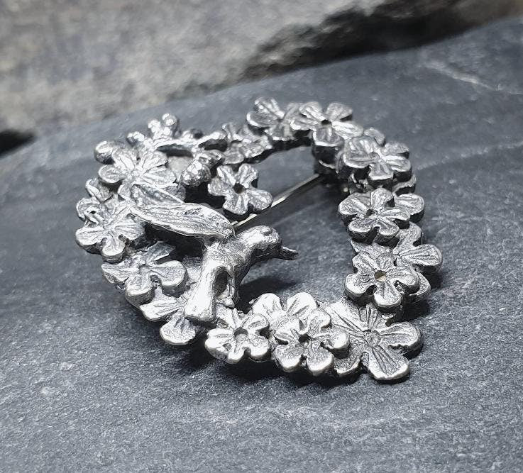 Vintage Sterling Silver HUMMINGBIRD BIRD Brooch - 6g