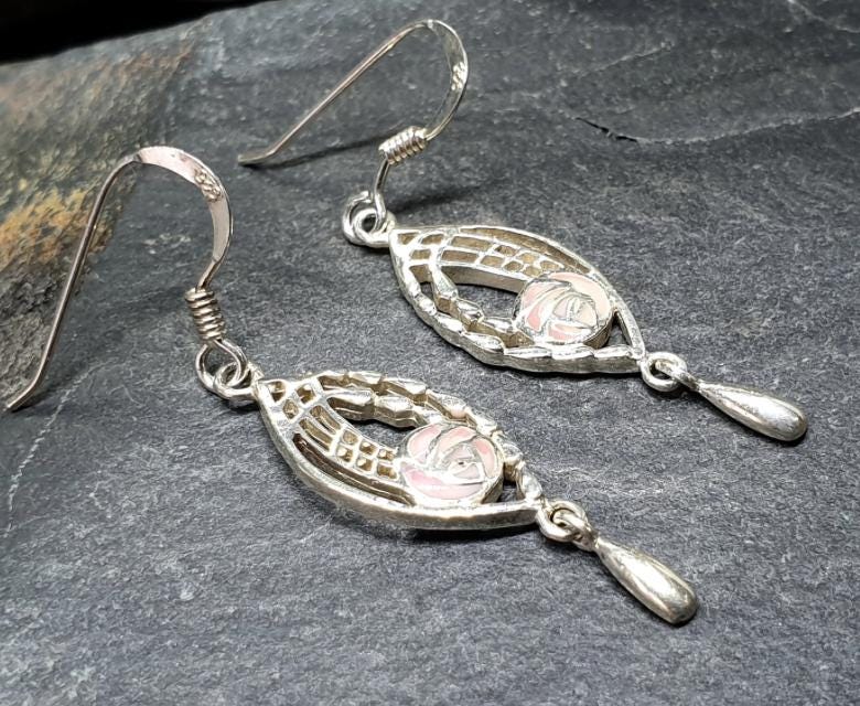 Sterling Silver Celtic Rose Necklace and Matching Earrings Gift Set - 6.8g