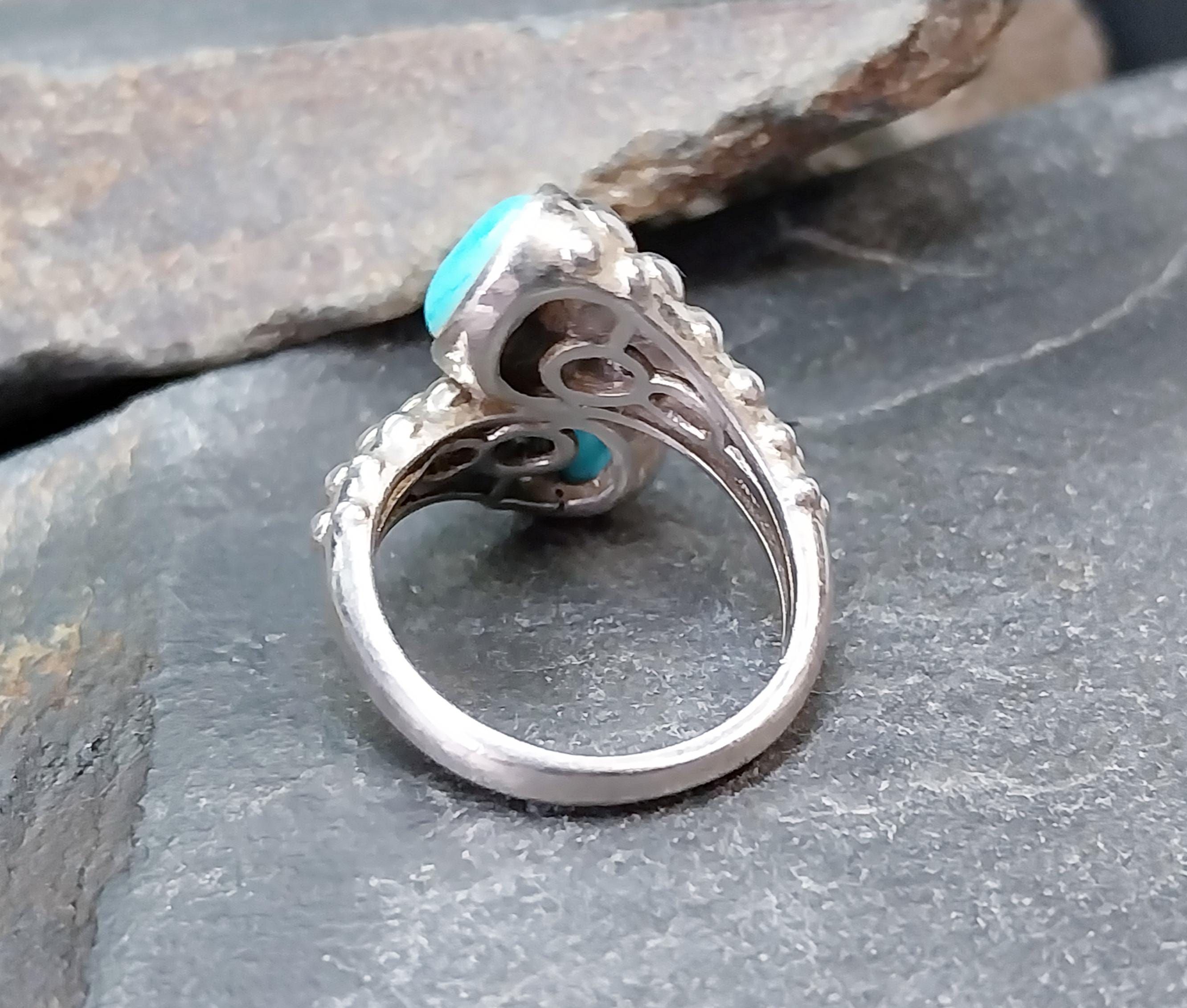 TURQUOISE Snake RING Sterling Silver - uk size N (us 6.5) - 6.5g