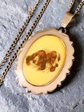 Large 9ct GOLD OVAL LOCKET Necklace - Basset Hound Dog Portrait on 18" chain - 10.1g