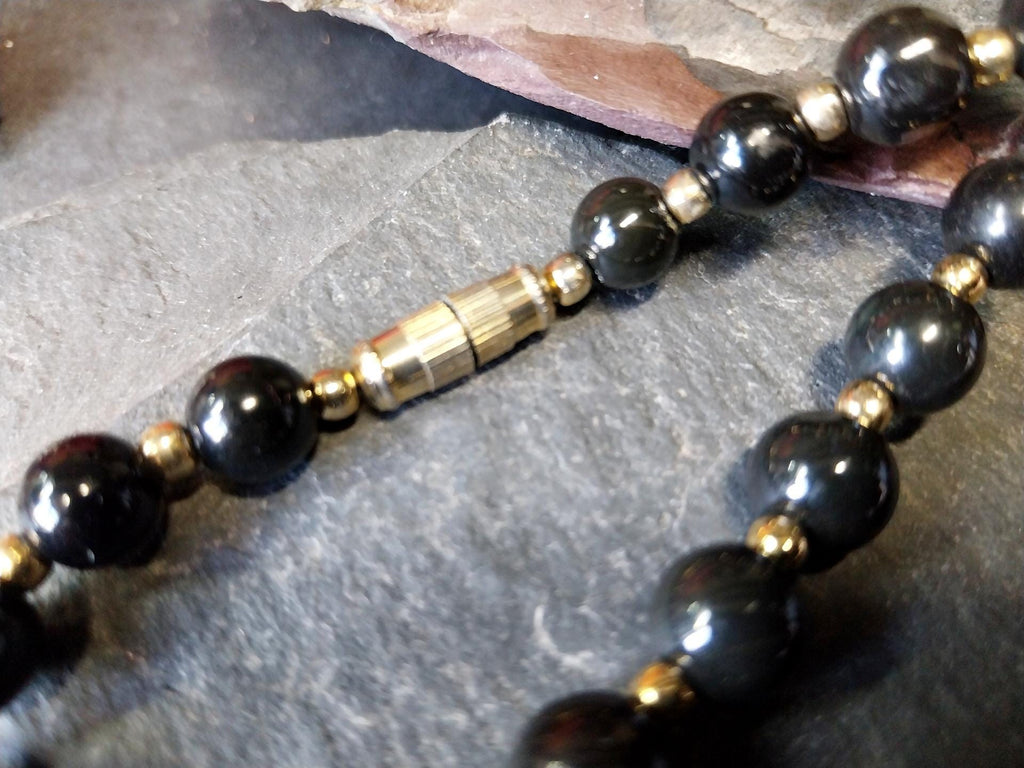 Vintage Jet Black Bead Necklace - 23" - 55.8g