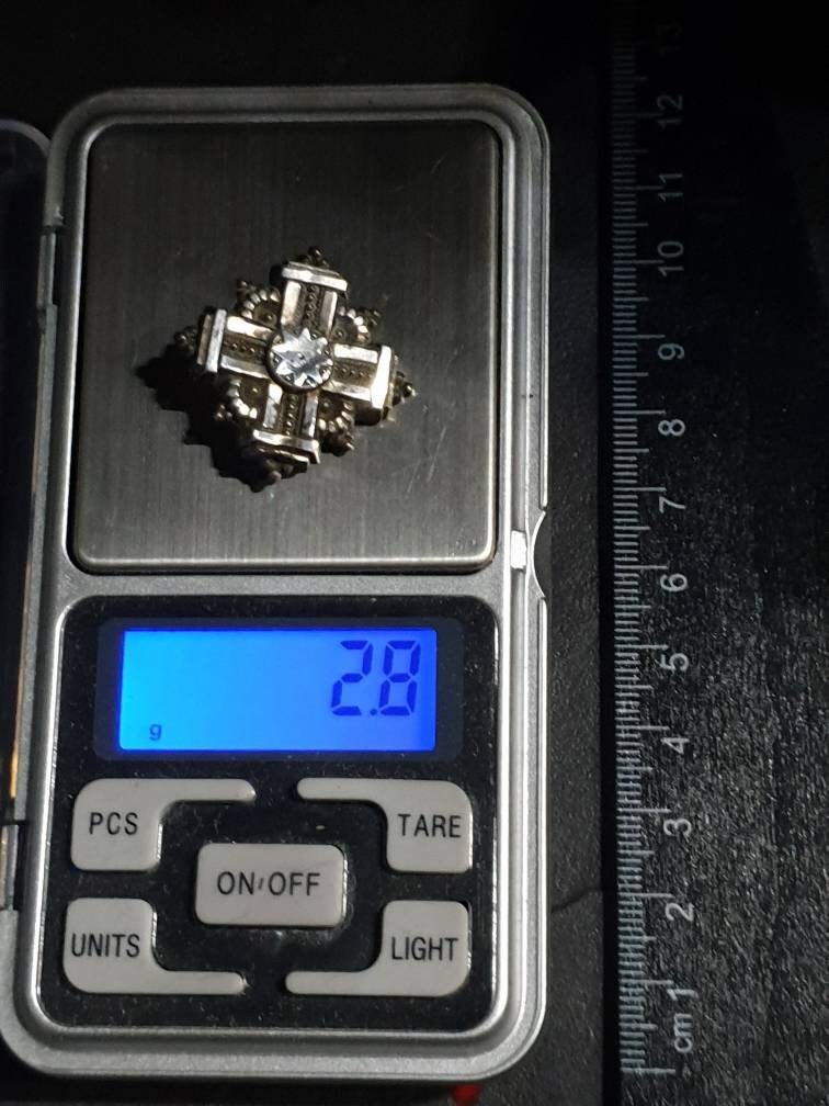 VICTORIAN SILVER Star CROSS Brooch - Celtic Cross - 1883 - 2.8g