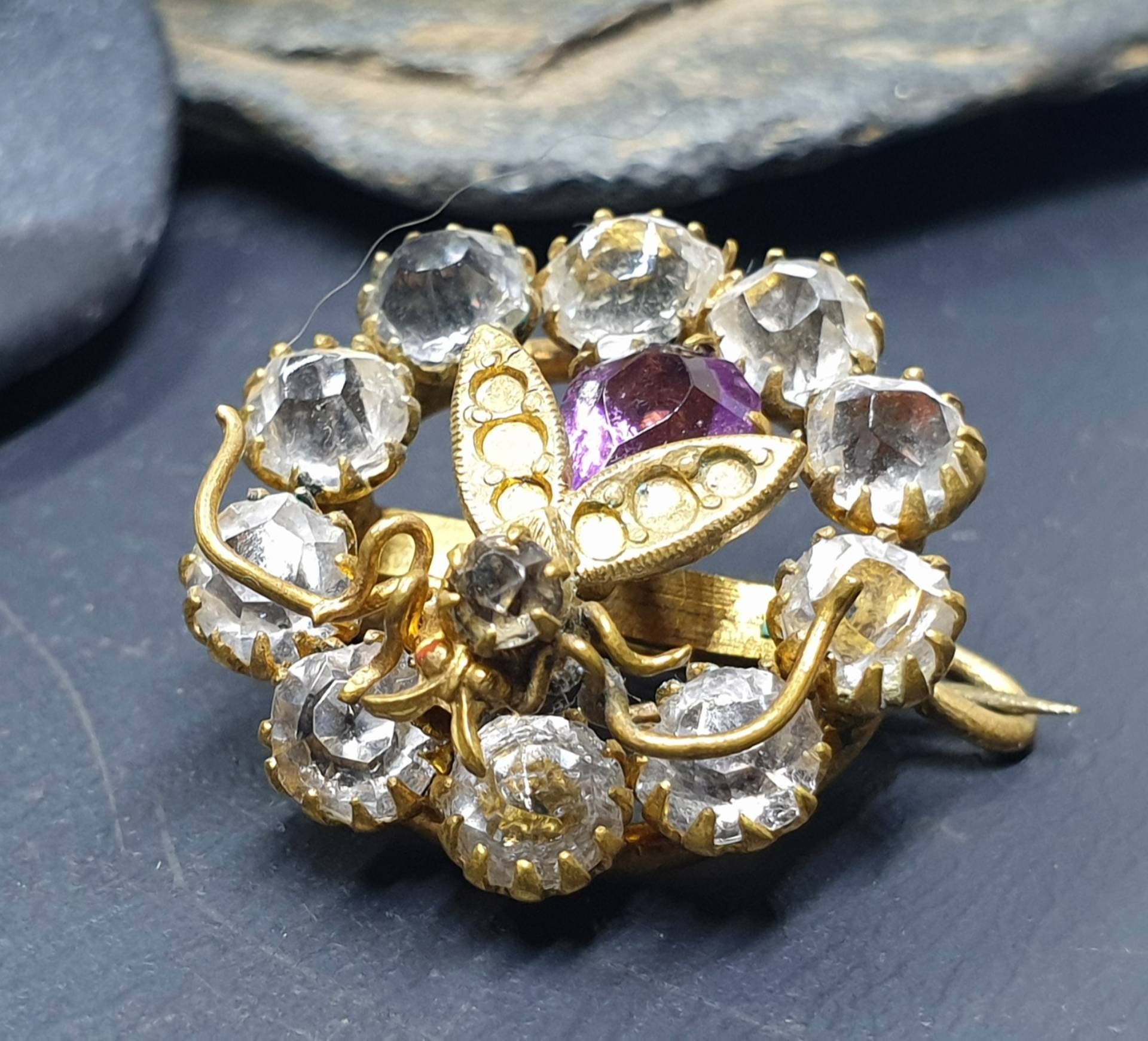 VICTORIAN FLY Insect BROOCH - Pinchbeck Pin and Paste stones