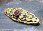 ANTIQUE Pinchbeck Brooch with Pink Cranberry Glass Gemstone - Edwardian 5.8g