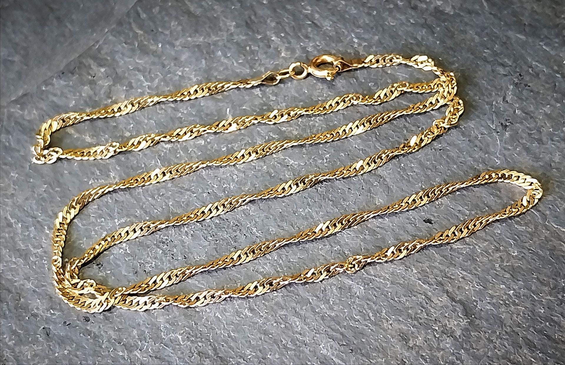 9ct GOLD CHAIN, Twisted Rope Singapore Curb Necklace 18.5" - Hallmarked - 3.9g