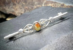Vintage SILVER Moss Agate Bar Brooch - Sterling Silver - 3g