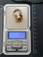 Vintage BVLER LOCKET WATCH Ring - Red Stone & Gold Plated - Size Adjustable - 12g