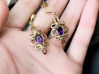 Vintage 9ct Gold Amethyst DROP EARRINGS - Hallmarked - 4g