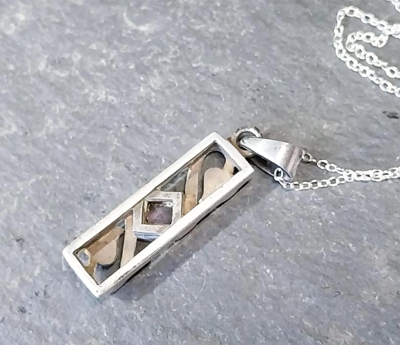 Vintage Sterling PENDANT NECKLACE with Amethyst on 18" - 4.7g