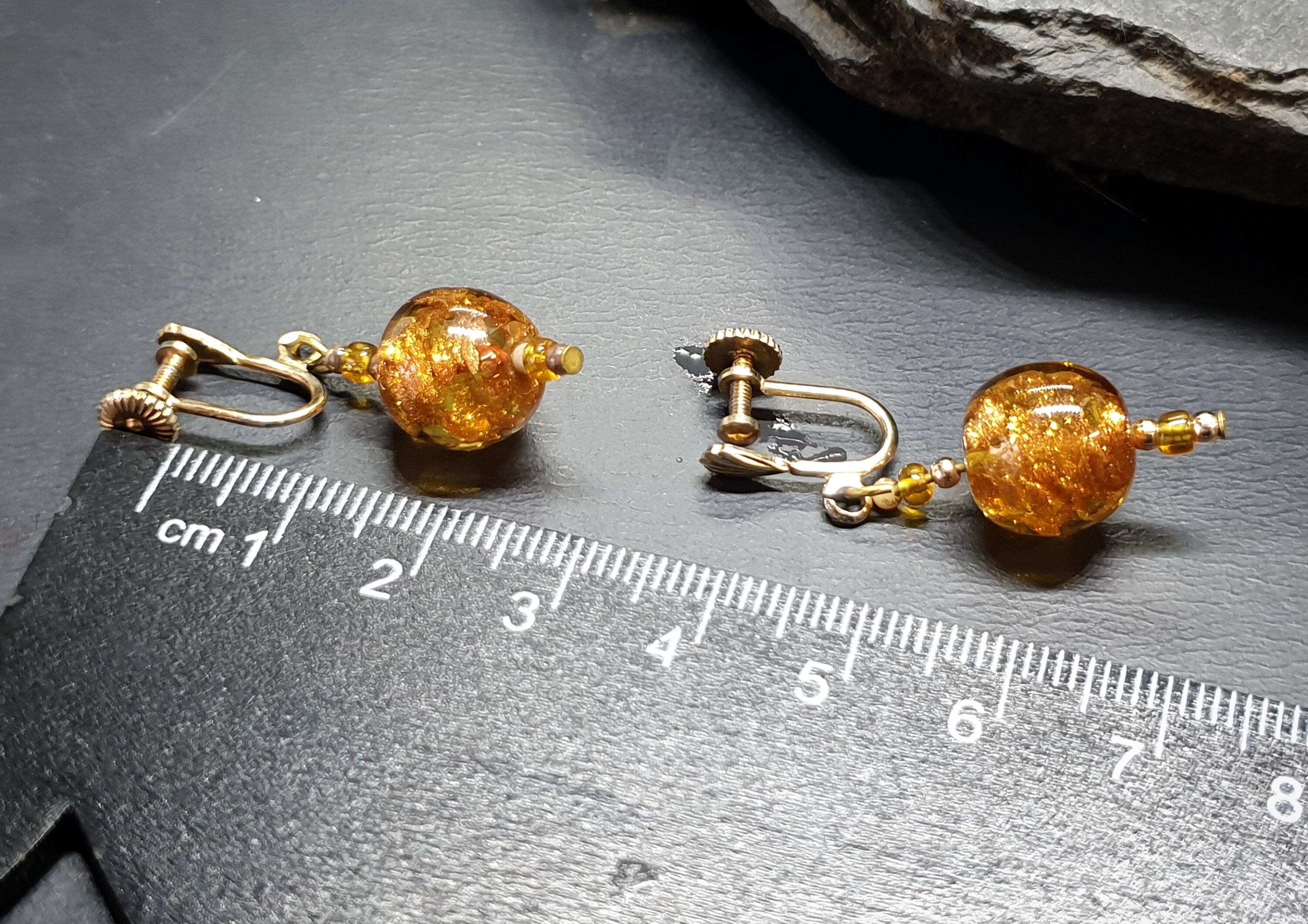 Antique EARRINGS Amber Murano Style Dangly - Screw Backs - 6.3g