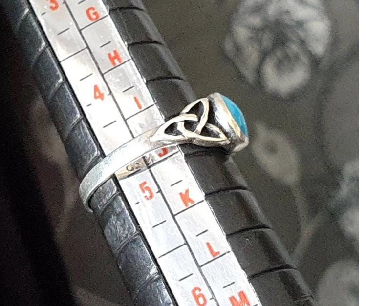SILVER CELTIC RING - with Turquoise stone 925 Sterling Band - Small Size J (us size 4.5)