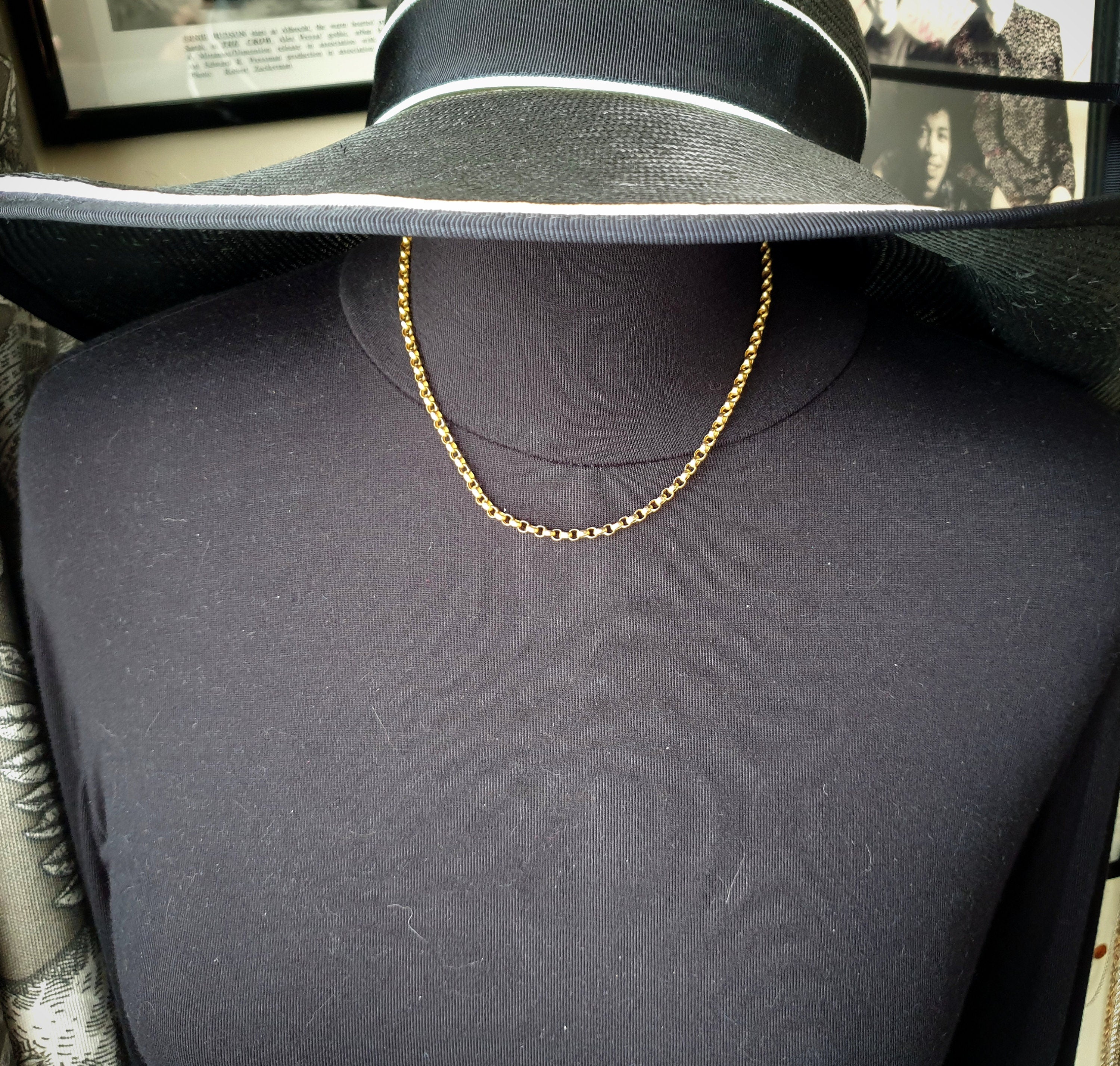 Antique 9ct GOLD ROLO BELCHER Chain Necklace with Barrel Clasp - 17.5" - 6.3g
