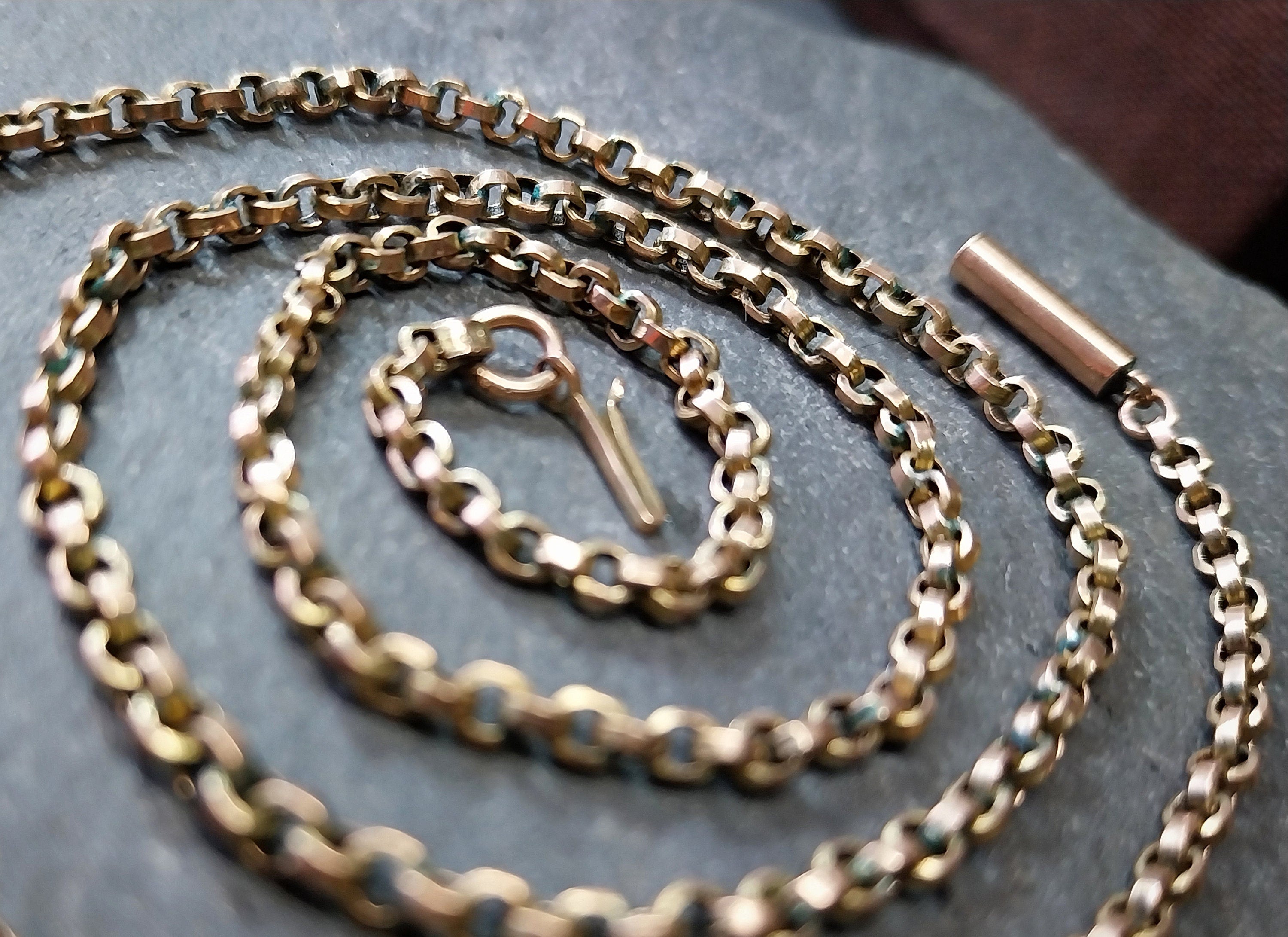 Antique 9ct GOLD ROLO BELCHER Chain Necklace with Barrel Clasp - 18 1/4" - 6.4g