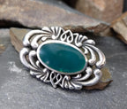 Vintage Celtic SILVER Brooch - with Green Agate - Malachite - 10.6g