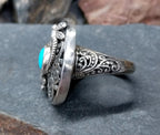 Sterling Silver TURQUOISE RING with dragonflies -  uk size N  (us 7) - 10.3g