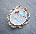ANTIQUE VICTORIAN BROOCH - Chalcedony, Turquoise and Garnet - 7.5g