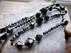 Vintage Jet Black Bead Necklace with 9ct gold spacers - 20" - 21.2g