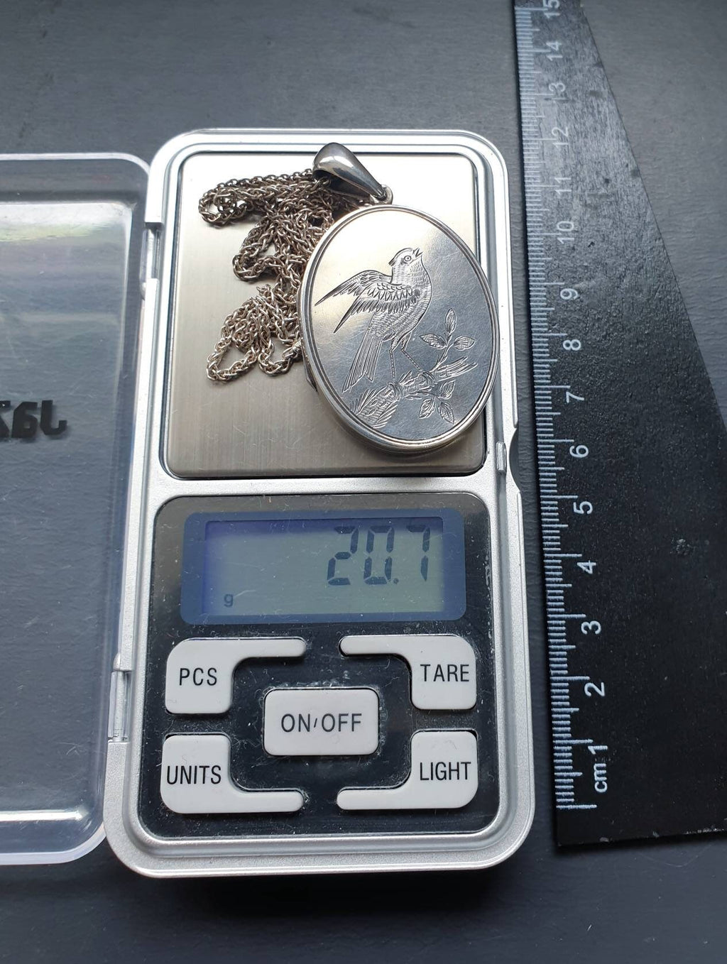 Victorian Sterling Silver SONGBIRD LOCKET - c1879 Horace Woodward with 22" Chain - 20.7g