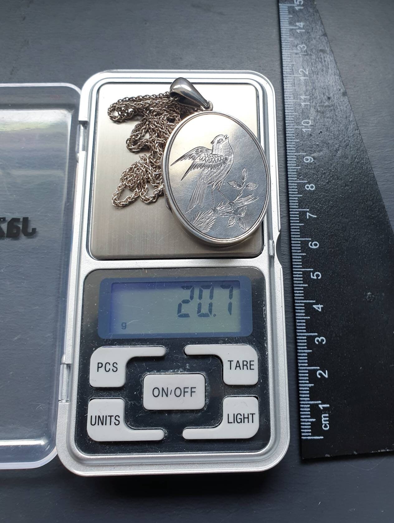 Victorian Sterling Silver SONGBIRD LOCKET - c1879 Horace Woodward with 22" Chain - 20.7g