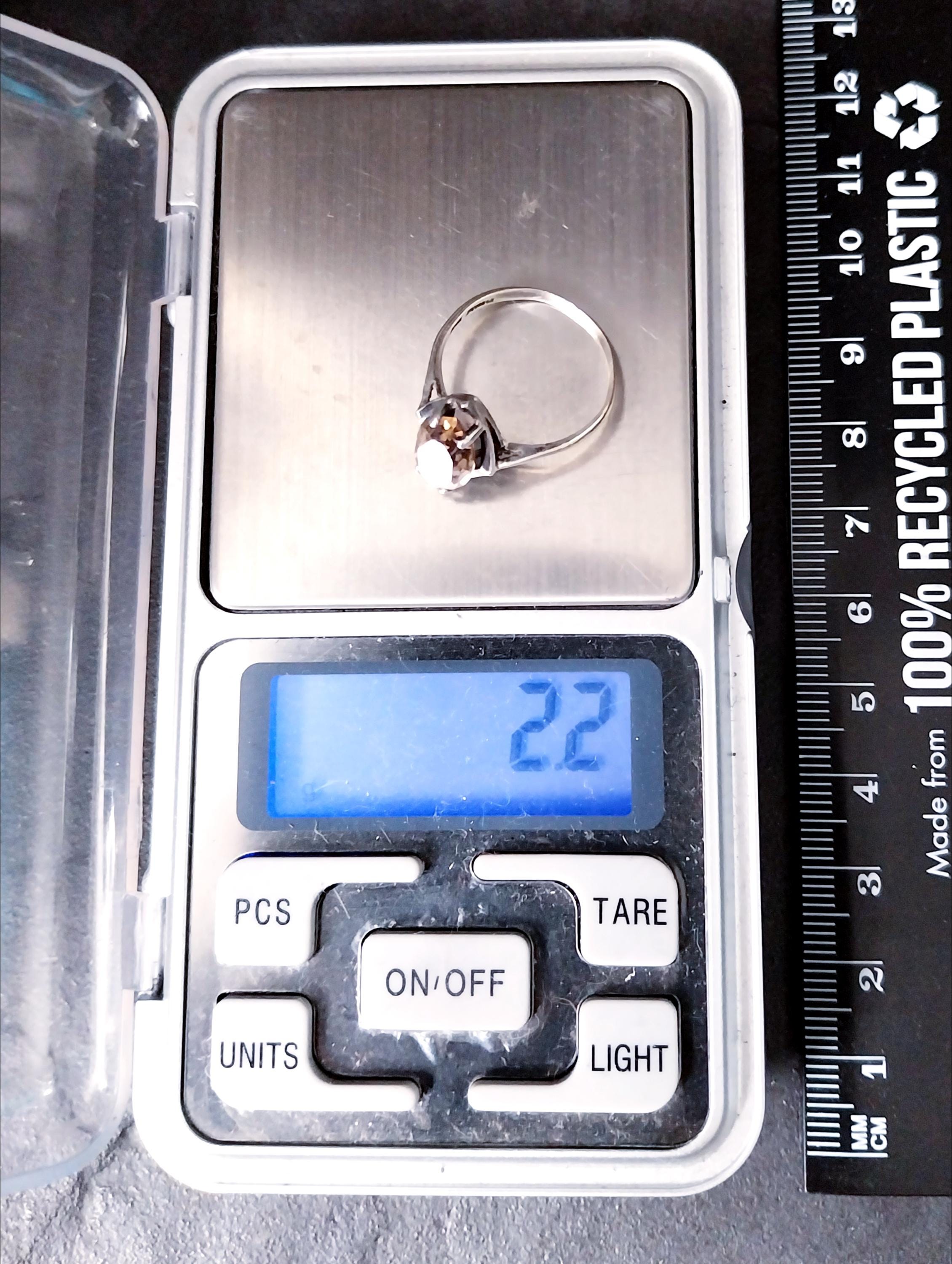 Vintage Sterling SILVER RING with Smoky Quartz - uk size O (us 7) - 2.2g