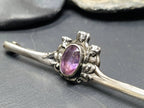 VICTORIAN AMETHYST BROOCH - Three Wise Monkeys Pin - Antique Silver