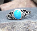 SILVER CELTIC RING - with Turquoise stone 925 Sterling Band - Small Size J (us size 4.5)