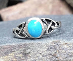 SILVER CELTIC RING - with Turquoise stone 925 Sterling Band - Small Size J (us size 4.5)